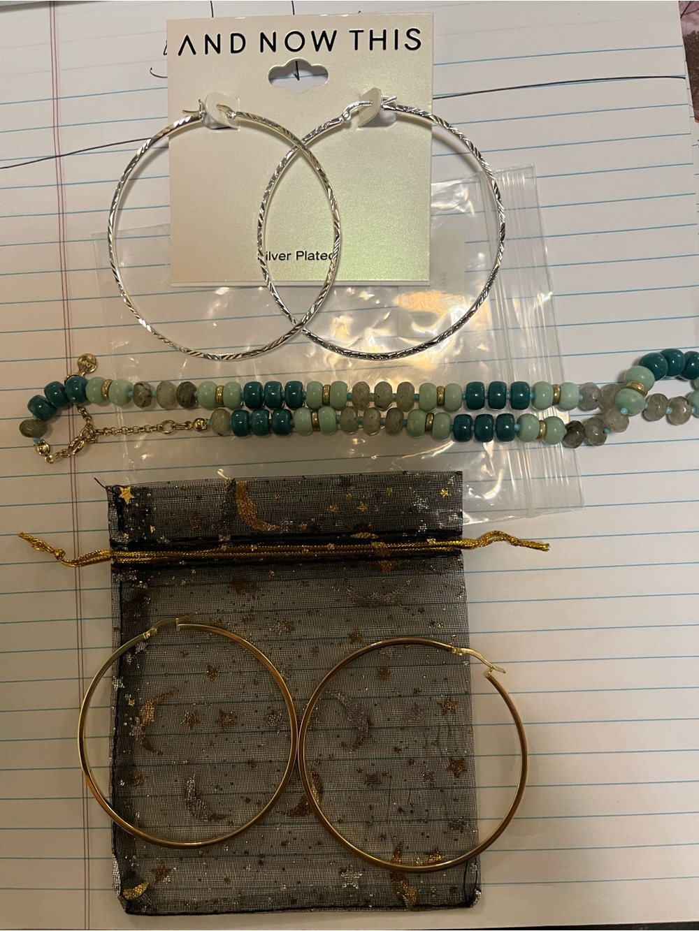 And Now This Silver-Plated Hoop Earrings - Teal Beaded Accent Set - Picture 5 of 5